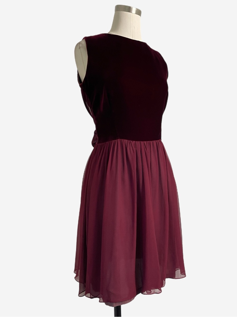 Vintage Y2K Elizabeth Wayman burgundy velvet silk bow mini dress whimsigoth S/M - Picture 3 of 12